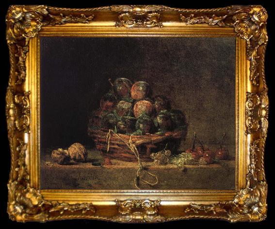 framed  Jean Baptiste Simeon Chardin Walnut and fitted with a basket of plums cherry red millet vinegar, ta009-2